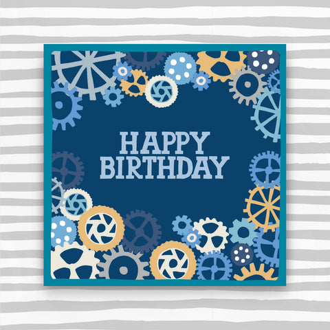 Happy Birthday Card - Blue Cogs (CK14)