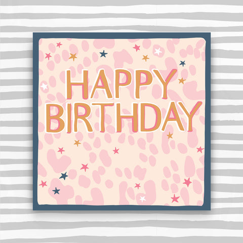 Happy Birthday - pink animal print greeting card (HH64)